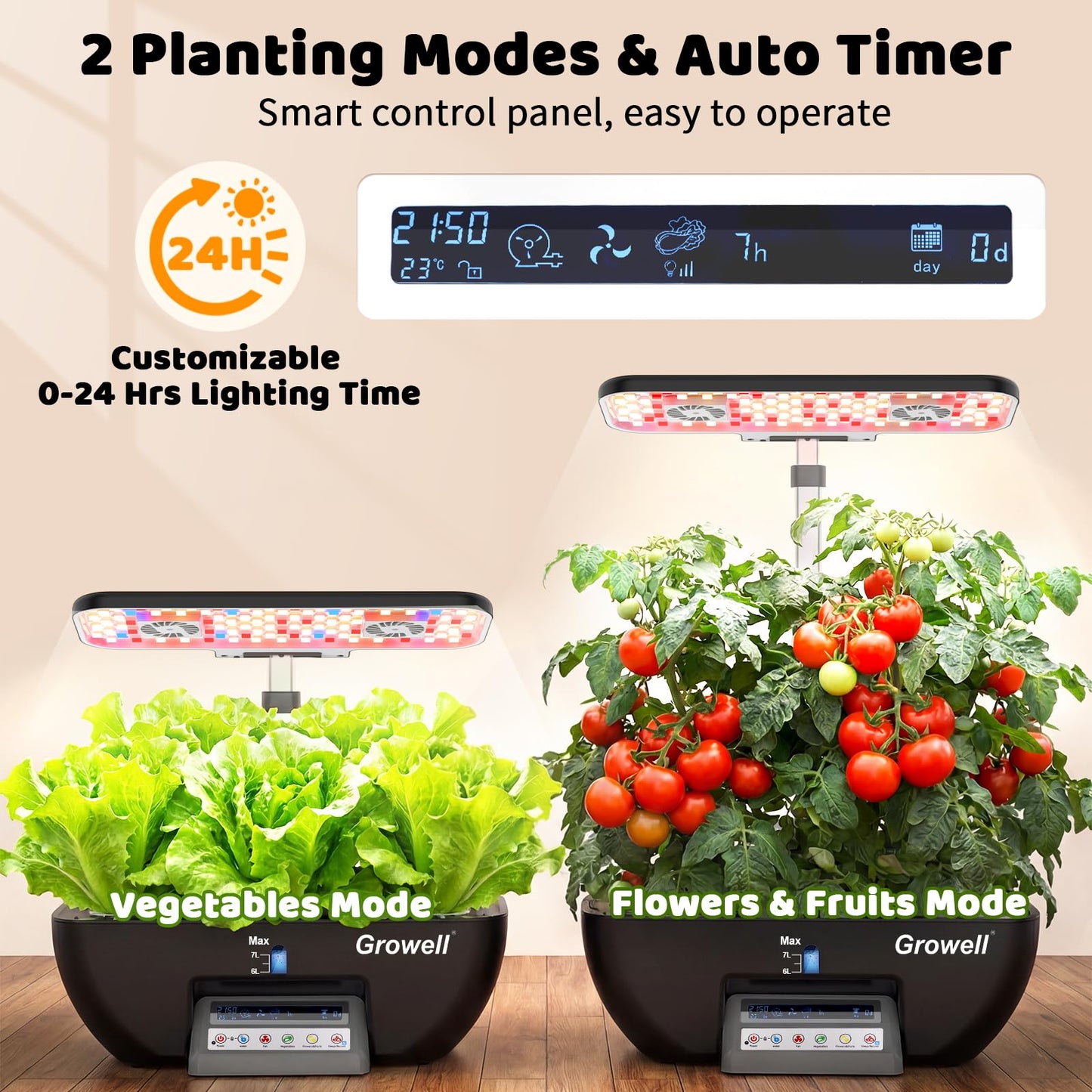 Growell Hydroponics Growing System Kit, 17 Pods Indoor Herb Garden with 2 Fans Circulation, Grow Light, Smart Water Cycle, Auto Timer, 10L Water Tank, Perfect Indoor Gardening System Gifts(Black/Grey)