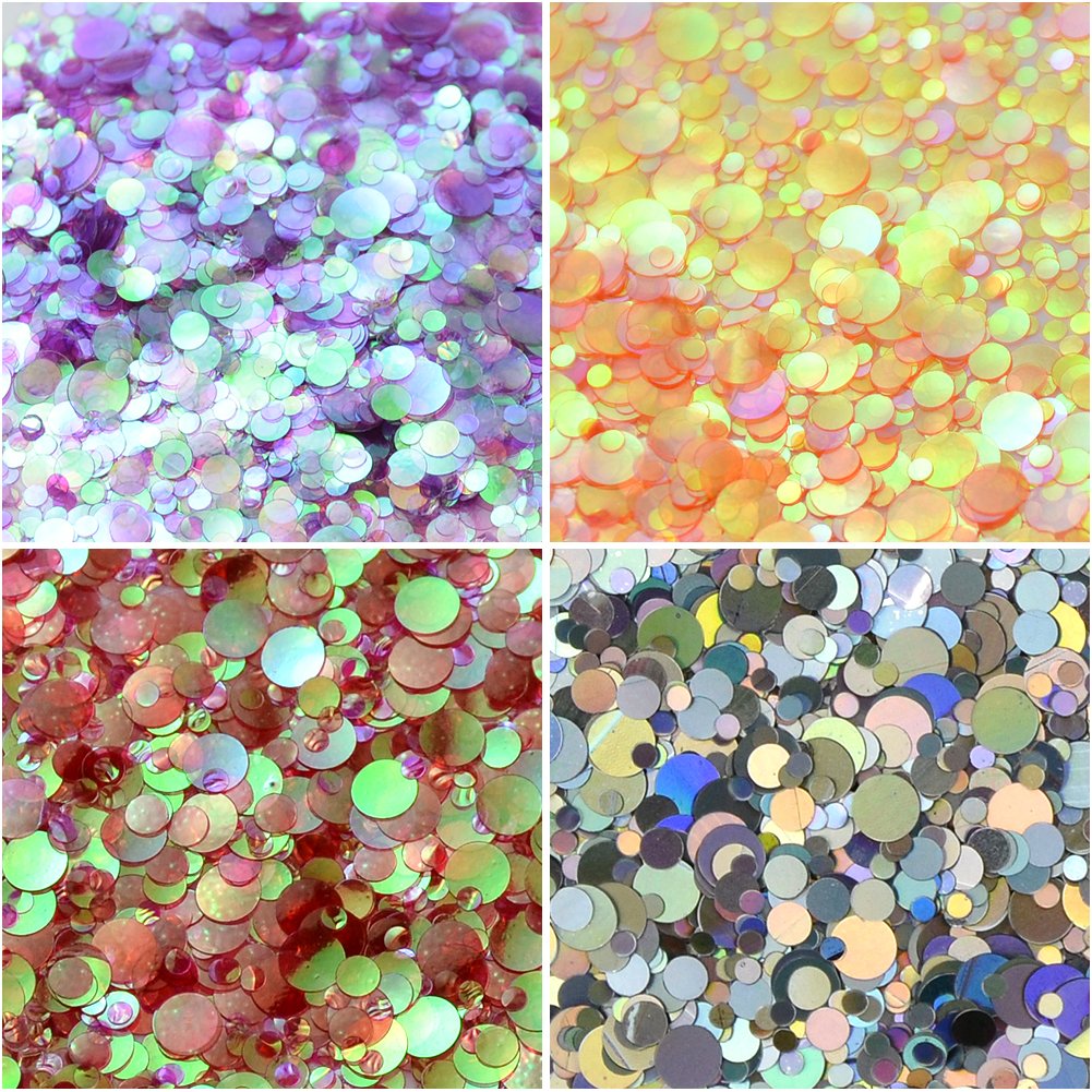 Yeslady Nail Glitters Mylar Slices Sequins Chunky Iridescent Flakes Round Mermaid Charms DIY Art Sticker Tips Decoration 24Boxes