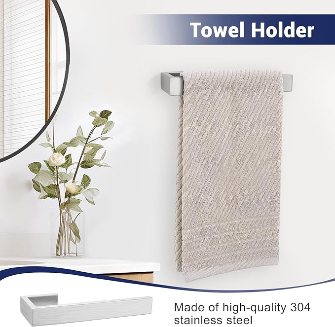 Brushed Nickel Bathroom Hardware Set, 4-Piece Bath Towel Bar Set SUS304 Stainless Steel Towel Rack Set for Bathroom, 23.6 inches Bathroom Towel Holder Set Wall Mounted