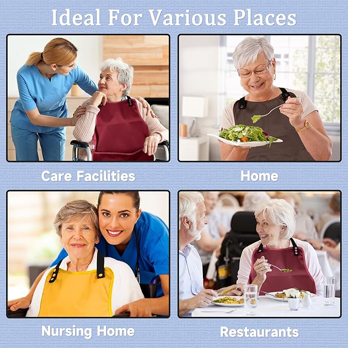 Adult Bibs-3 Pcs Washable Clothing Protector with Upgraded Crumb Catcher