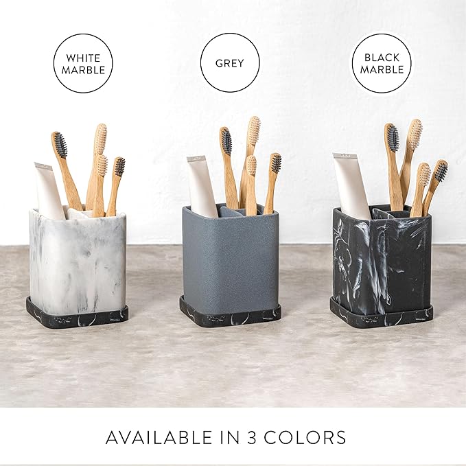 zccz Toothbrush Holder, Countertop Marble Look Electric Toothbrush Toothpaste Makeup Brush and Razor Holder Stand Bathroom Organizer with Detachable Tray