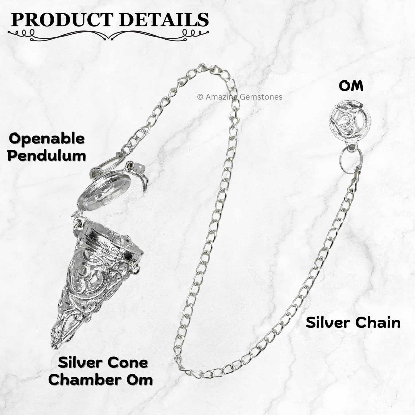 Amazing Gemstone Healing Metal Pendulums for Divination, Silver Om Chamber Cone Steel Copper Pendulum High Energy Pendulo de Bronce Pendulos de Mesa MP106