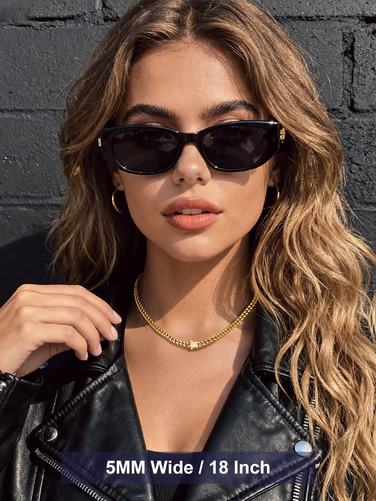 Bandmax 5MM Cuban Chain Necklace 14K Gold Plated Mens Choker Chain Necklace Cadena De Acero Inoxidable Para Hombre Miami Link Chains 18 Inch Gift for Men