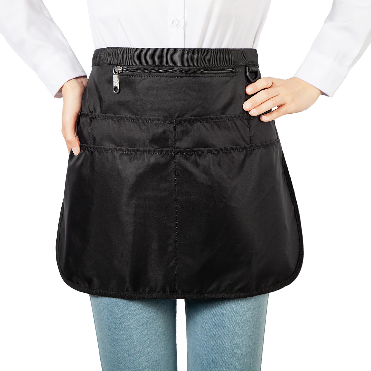 Bafelia Waterproof Server Apron for Women with 7 Pockets,Quickly Put on and Take off Waitress Aprons,Peony Work Apron for Bartender Barista