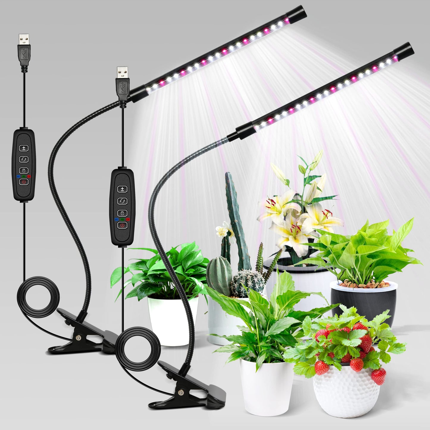 iPower 21 LED Grow Light with Full Spectrum for Indoor Plants, Adjustable Gooseneck, 10 Dimmable Levels&3 Light Modes, Auto 6H/9H/12H Timer, 2 Pack