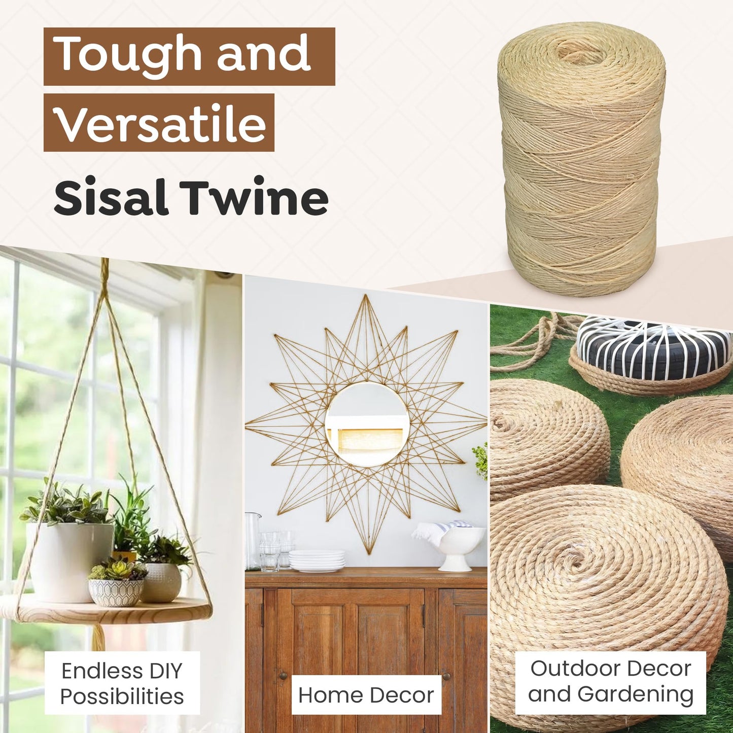 Sisalana® Premium Brazilian 1640ft (500m) Coil Sisal Twine, 100% Natural Garden Twine for Plants, Crafts, Packing, Macrame & DIY Projects, Strong & Biodegradable