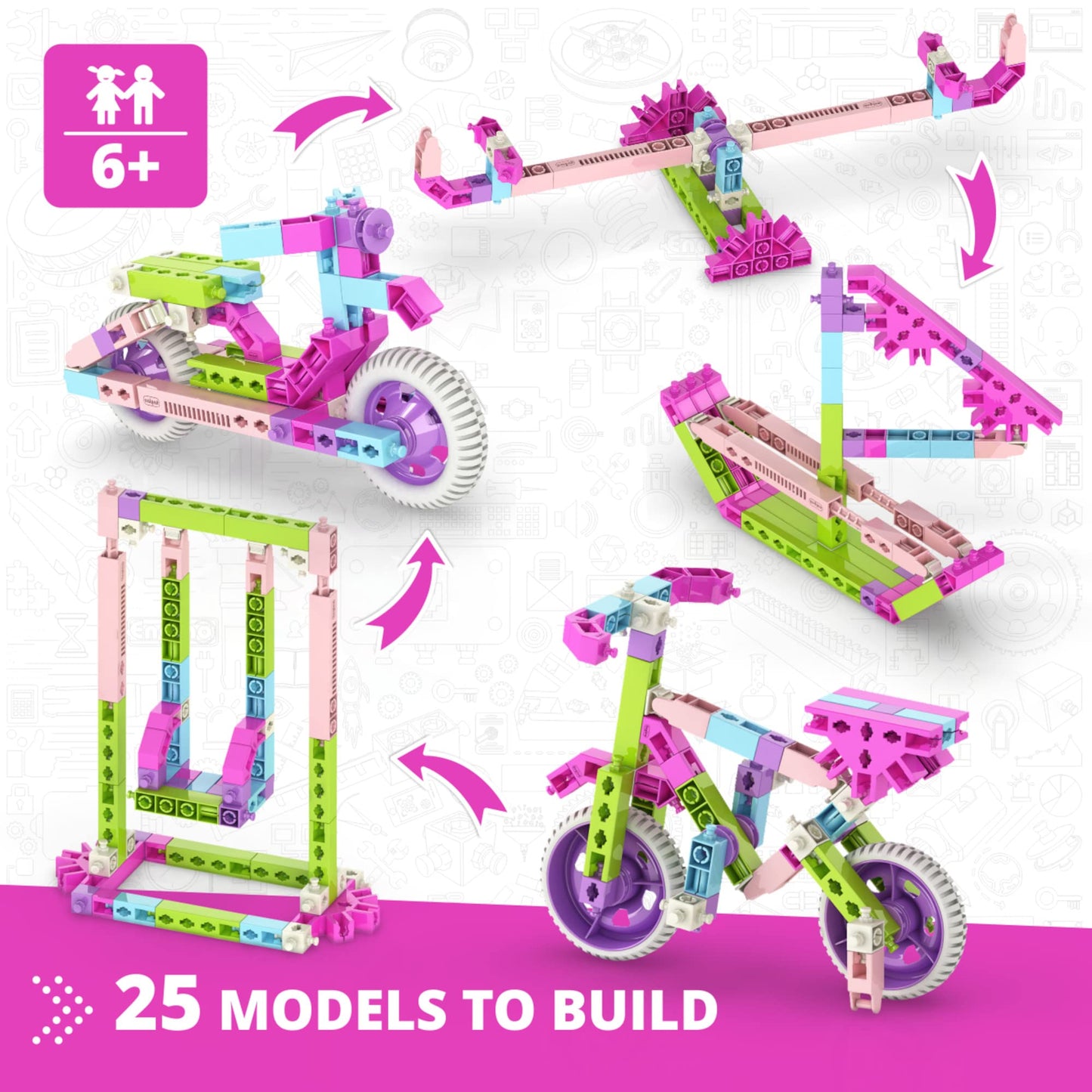 Engino STEM for Girls, 25 Multimodel Set, Building Toys for Kids 6+, Engineering Kit, Gifts for Boys & Girls, Learning & Education Set, STEM Projects