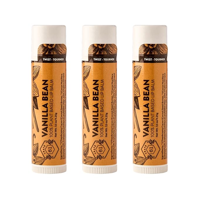 Crate 61 Lip Balm - Vanilla Bean – Plastic-Free Plant Pod® Tube – Made with USDA Organic Ingredients & Fair Trade Vanilla – Natural, Moisturizing Lip Care for Dry Lips – Safe for Men, Women & Kids
