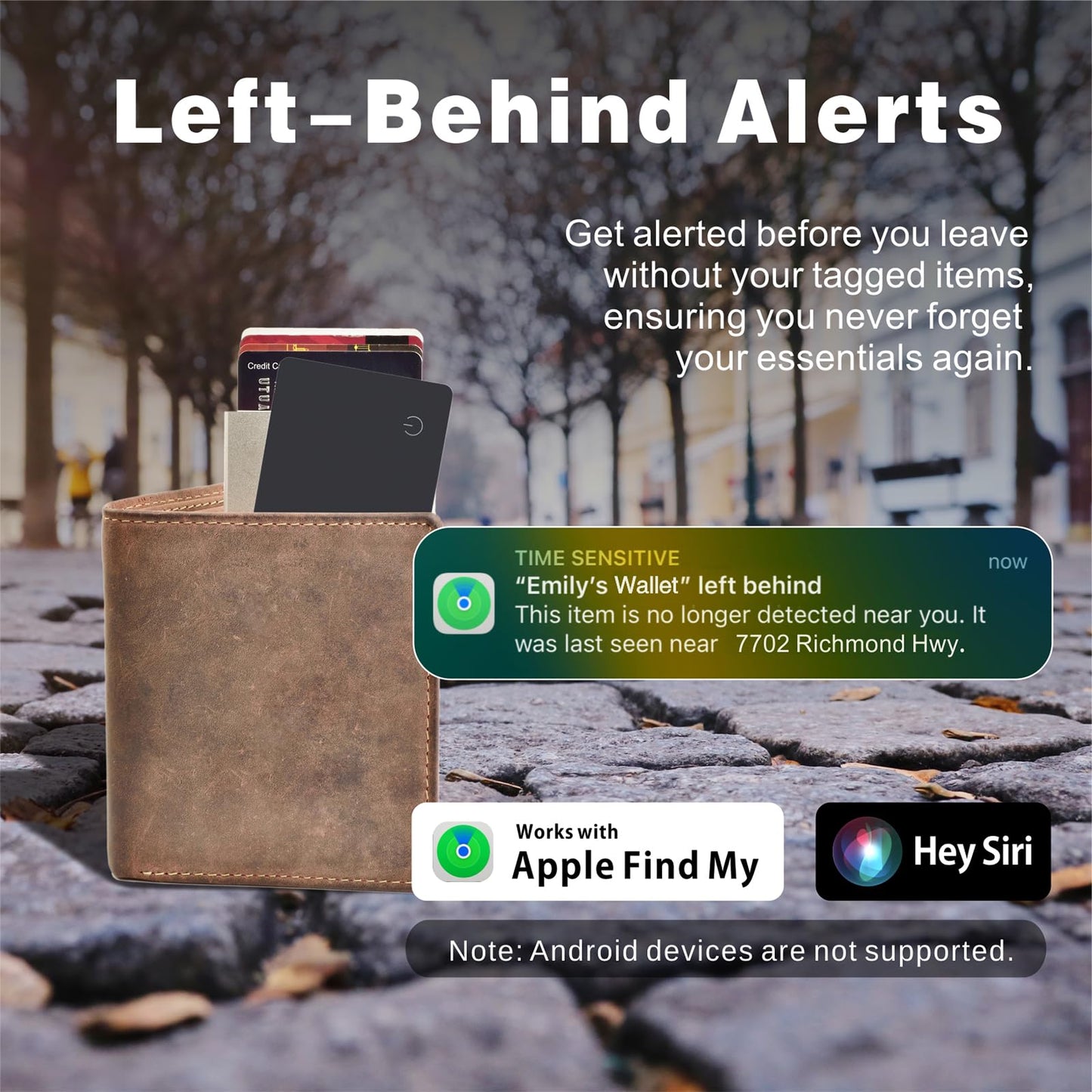 Wallet Tracker Card, Apple Find My Compatible (iOS Only), Slim Smart Bluetooth Tracker, Rechargeable Item Locator for Keys & Luggage, IP68 Waterproof, Gift for Men & Women