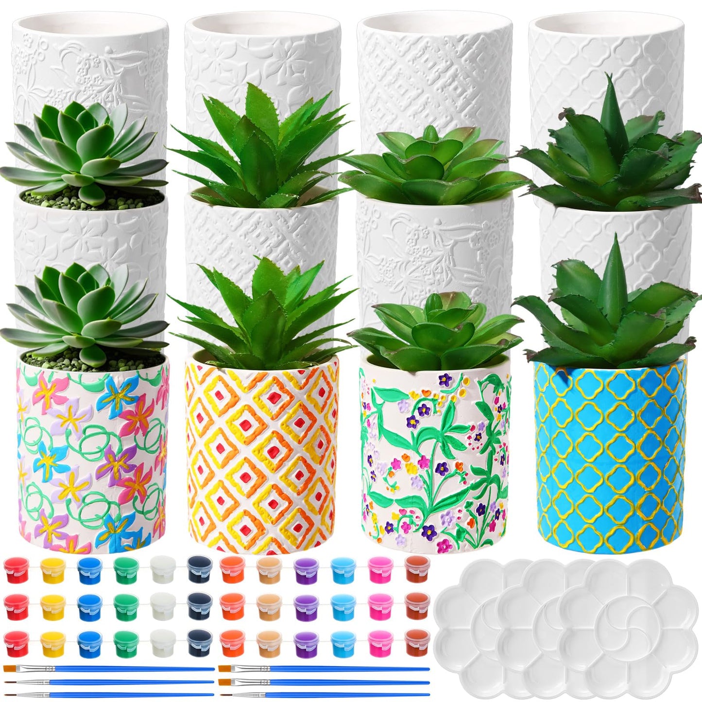 Zubebe 12 Pcs Paint Your Own Ceramic Pots Bulk Unfinished Succulent Pots Craft Kit with Drainage Hole Mini Paintable Plant Vase Ready to Paint Planter for Cactus DIY Craft (Classic)