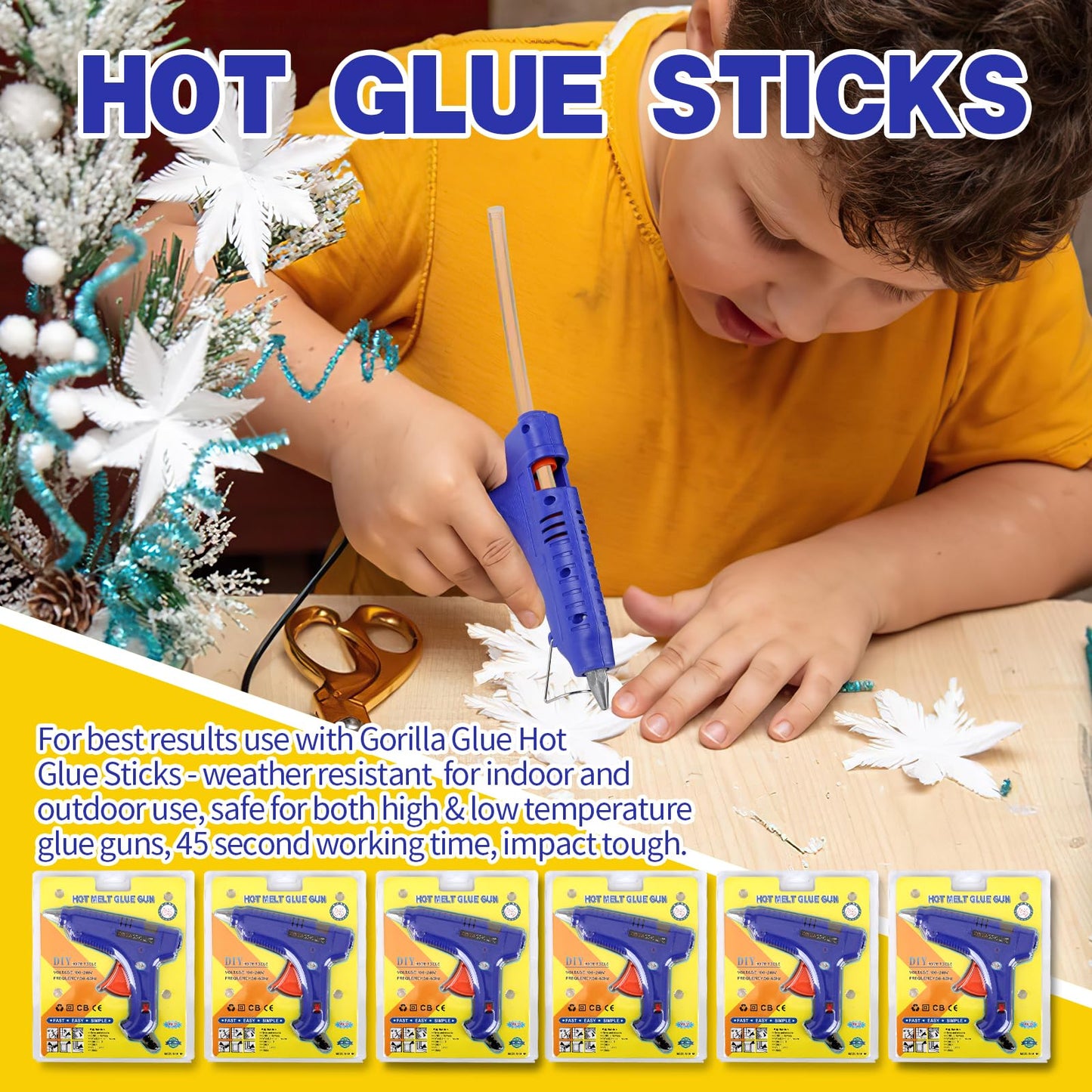 6 Pcs 100W Full Size Hot Glue Gun Kit, Heavy Duty Hot Glue Guns for Home Repair and DIY Craft Projects(Blue)