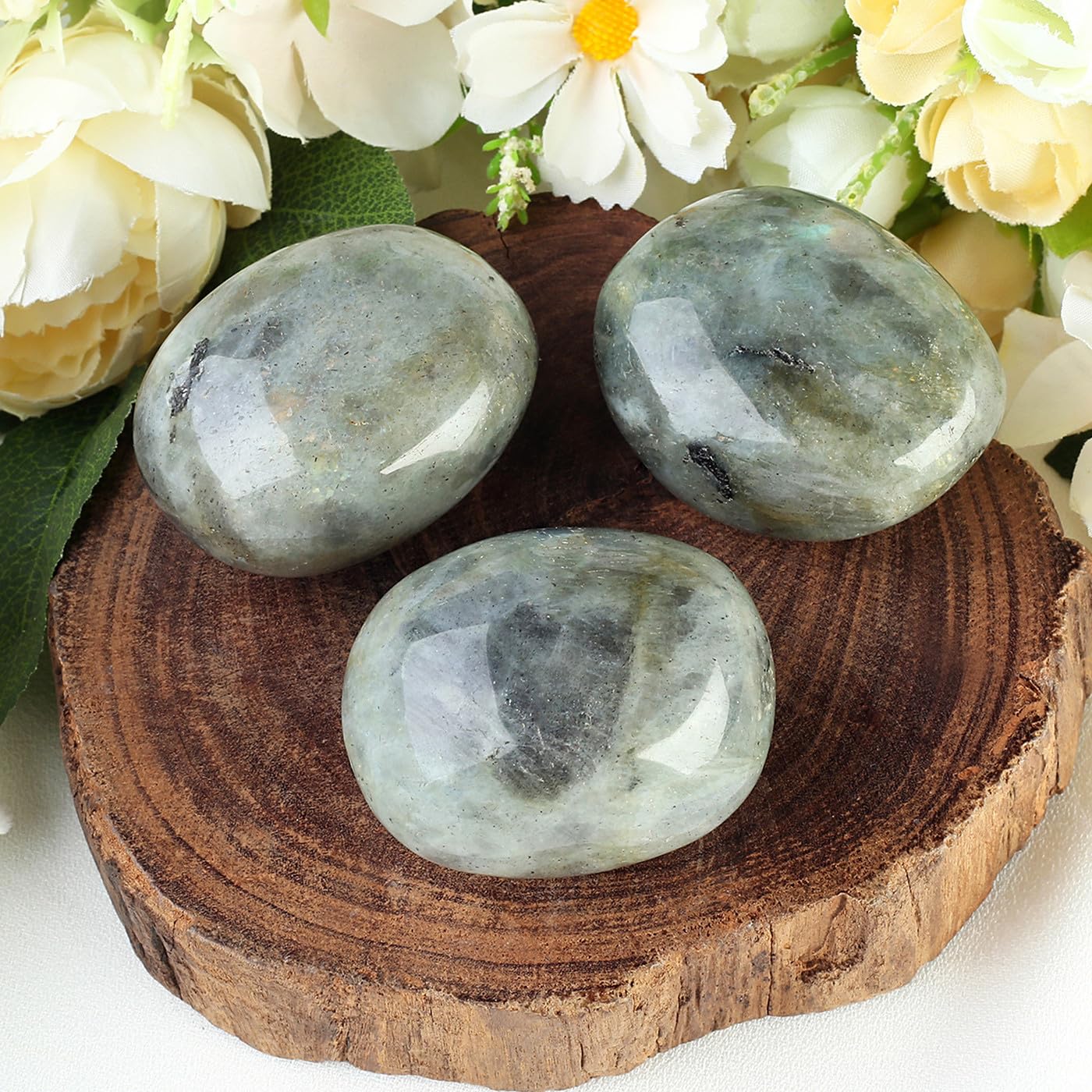 MAIBAOTA 1.6-2.0" Grey Labradorite Crystal Large Reiki Natural Tumbled Polished Stones for Energy Witchcraft Therapy Meditation DIY Crystals for Protection