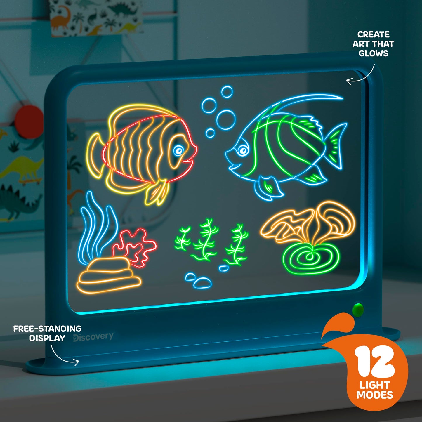 Discovery™ Deluxe Light Designer 6-In-1 Art Board – Includes 3D Glasses, 6 Washable Markers, Templates, 12 Light Modes| Kids Drawing Tablet, LED Scribble Doodle Electronic Drawing Pad Activity Toy Set