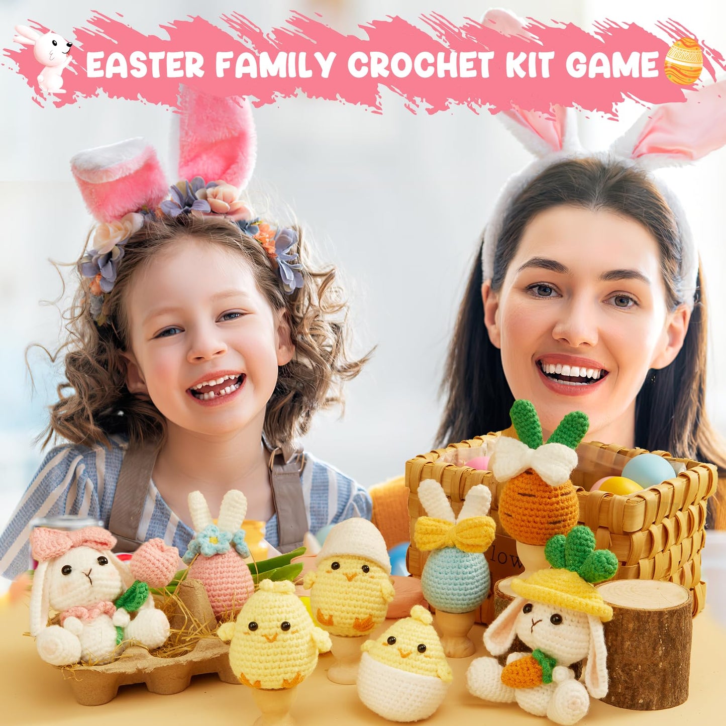 MAGIMUSE Crochet Kit for Beginners, Crochet Starter Kits for Adults Amigurumi Craft Knitting Crochet Animals Kits w Step-by-Step Video Tutorials, Easter Bunny/Chick/Eggs(40%+ Yarn)