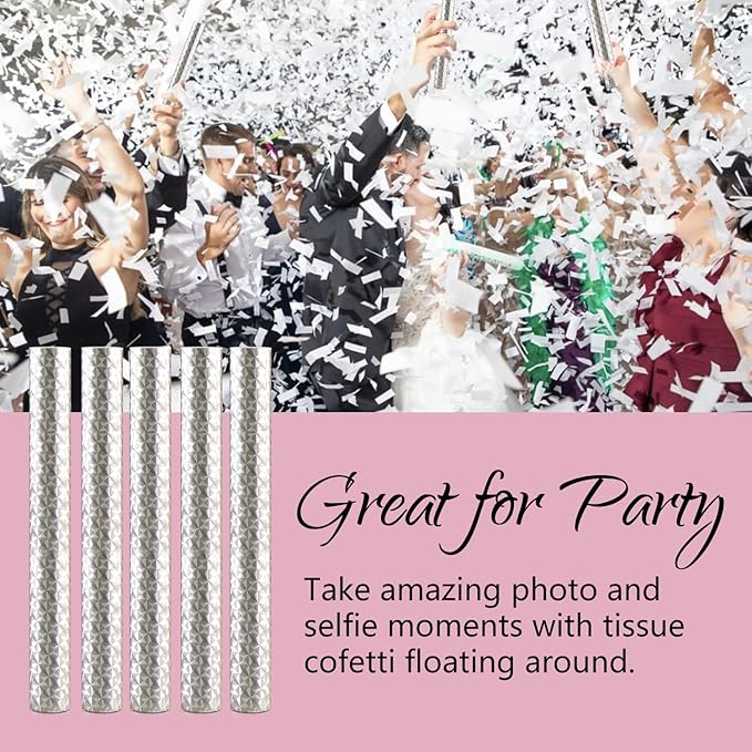BATTIFE 20Pack White Confetti Wands, Tissue Paper Confetti Flick Flutter Sticks for Wedding Celebrations, Anniversary, Birthday Party, 7.8inch