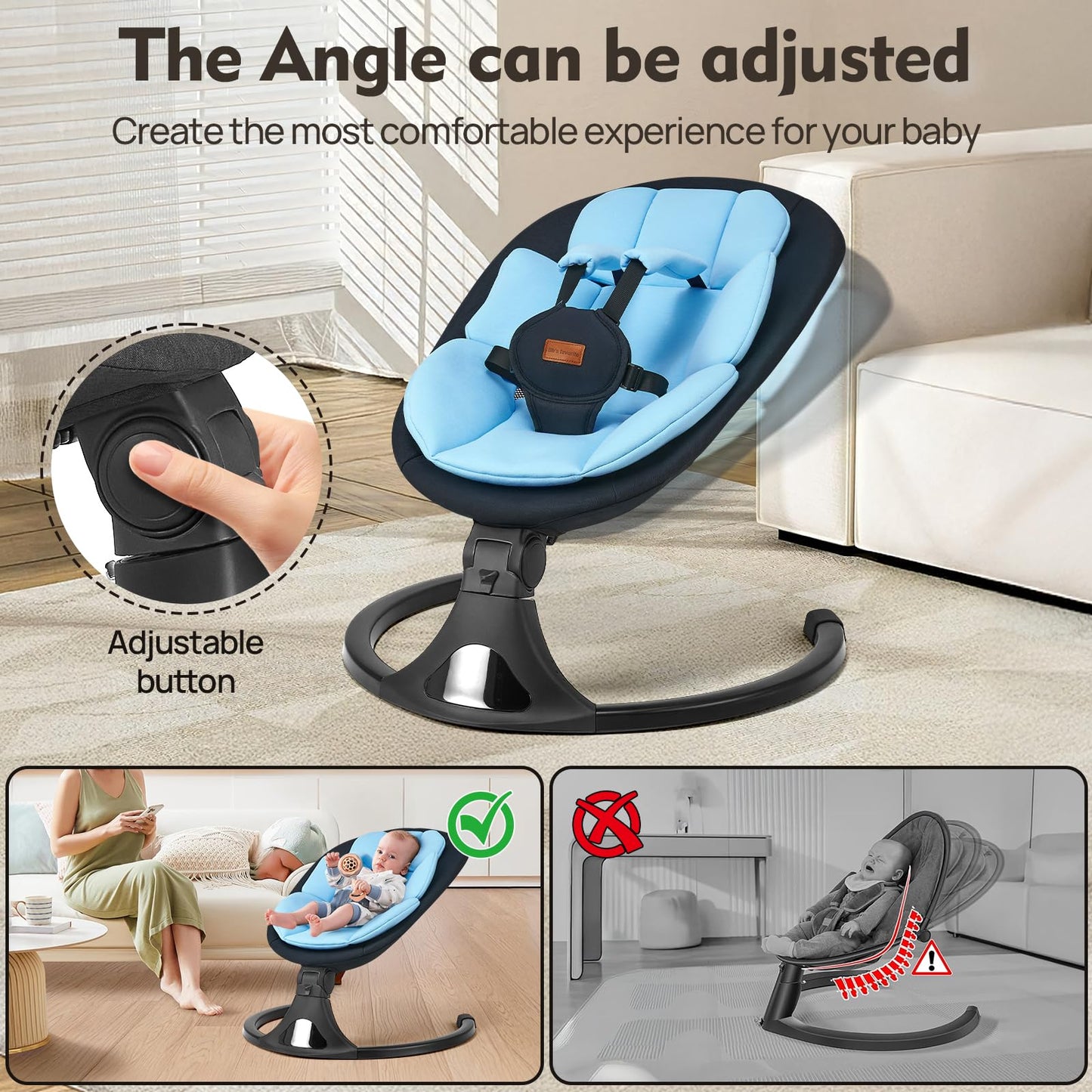Baby Swing for Infants, Bluetooth Electric Infant Swing with 5 Speed Motions, 12 Soothing Melodies & Remote Control, Portable for Newborns 0-9 Months (Max 20 lbs, Blue)