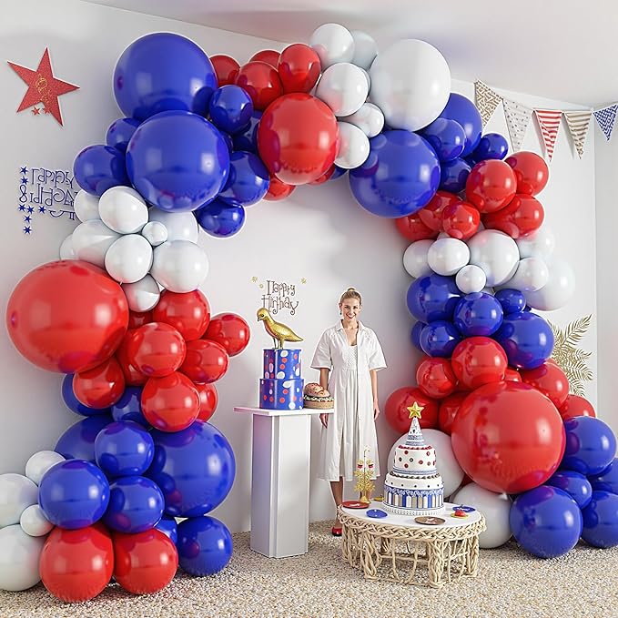 412Pcs Red White and Blue Balloons Garland Arch Kit, 5 10 12 18 inch Red White Blue Balloons for 4th of July Patriotic Decorations Graduation Baseball Birthday Party Decorations