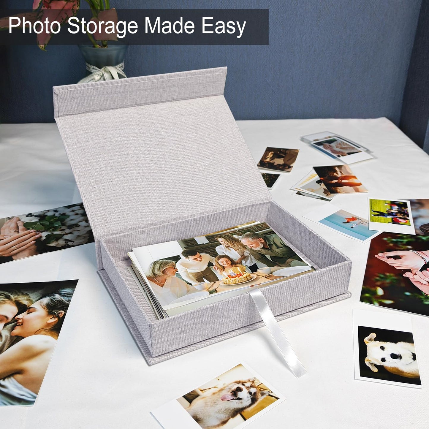 Sprsthai 5x7 Archival Photo Storage Box with Lid – Stackable Memory Keepsake Organizer for Photos, Certificates, Jewelry & Scrapbooking Supplies Grey