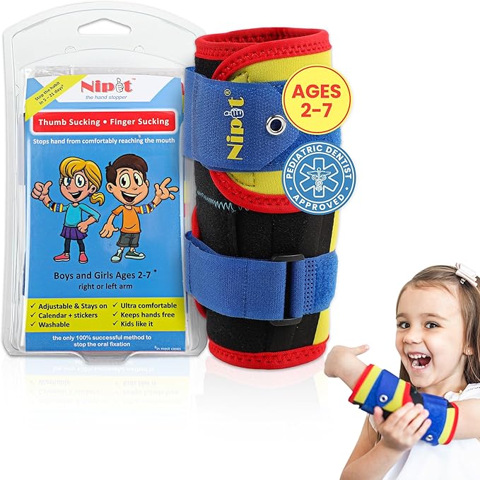NIPIT Age 2-7 Thumb Sucking Habit STOP for Kids, Best Toddler Finger Sucking Prevention. #1 Pediatric Dentist Rated, since 2014, Keep Fingers Uncovered to Develop and Play, INCLUDES Motivation Program
