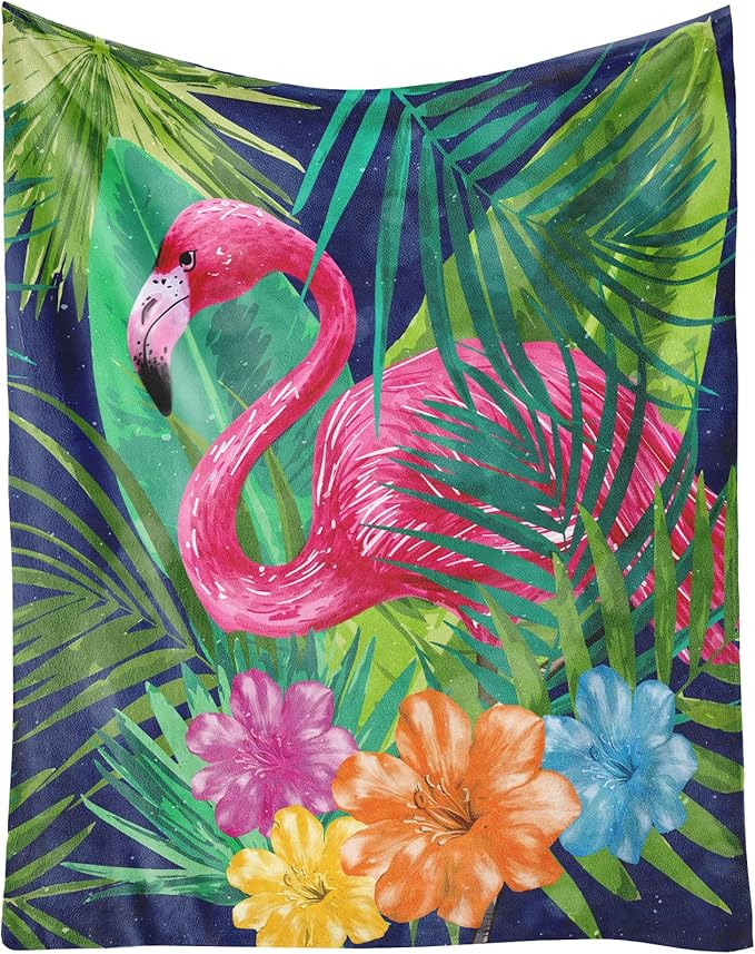 Flamingo Blanket Gifts - 30 x 40 Inches Funny Flamingo Throw - Green Soft Fuzzy Plush Blankets for Work