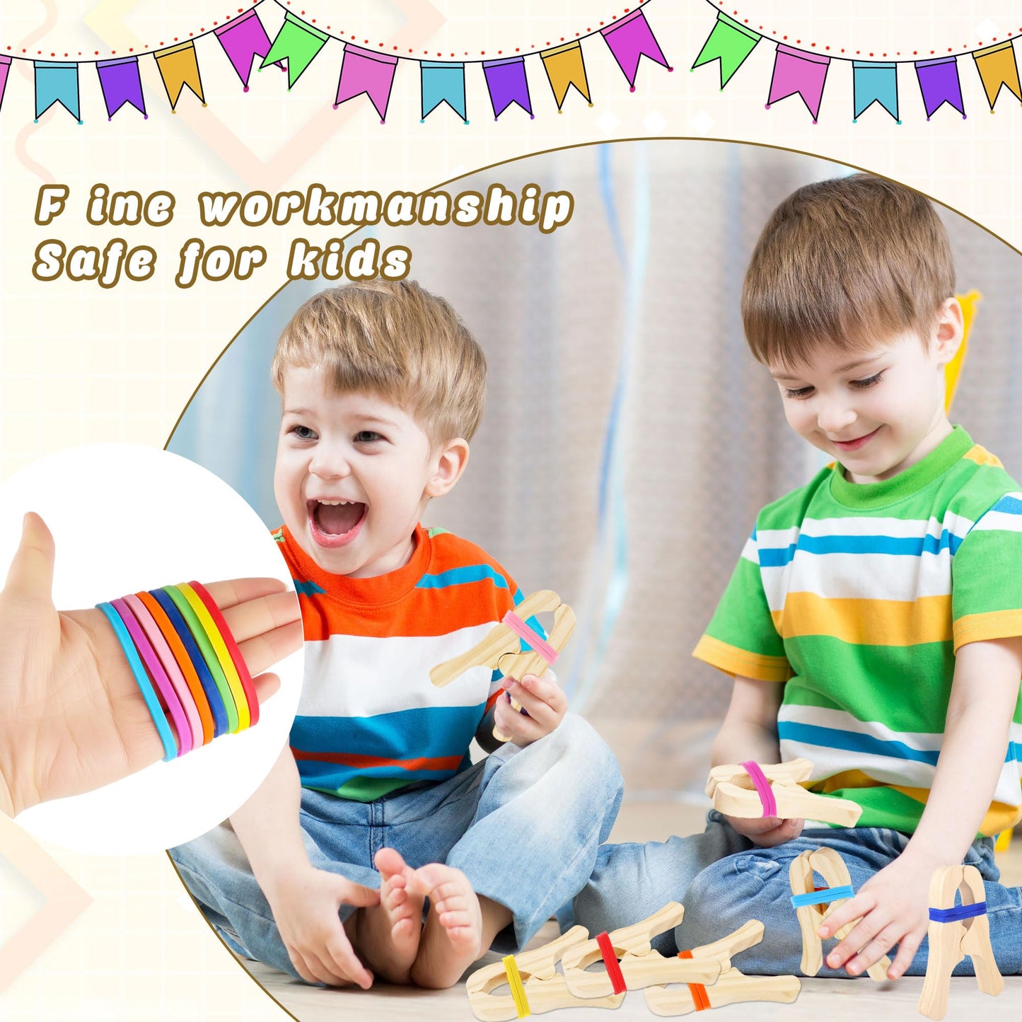 Norcoin 16 Pack Wooden Blanket Fort Clips with Silicone Bands Wood Play Clips for Kids Fort Building Kit for Creative Play Crafts and Classroom Activities