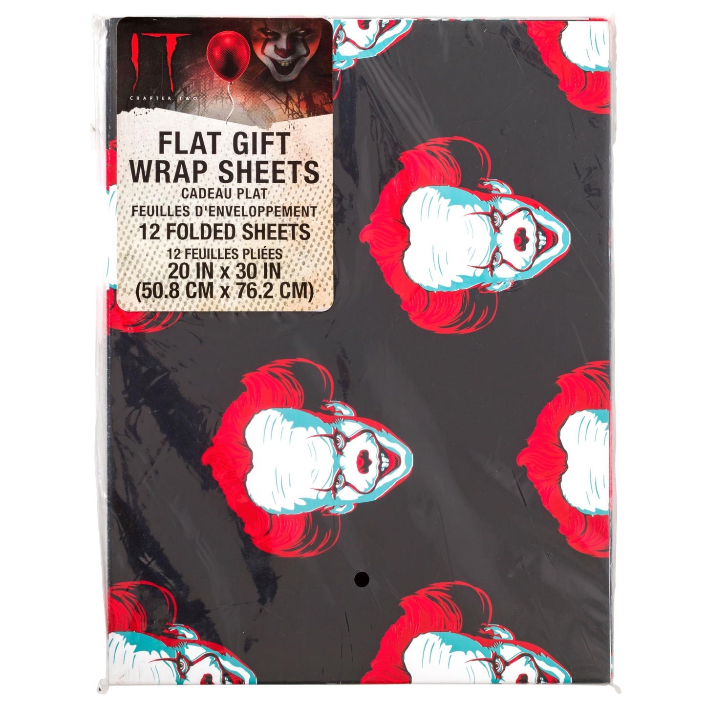 Silver Buffalo IT Pennywise Horror Wrapping Paper - 12 Sheets - 20" x 30" - Festive Holiday and All Year Round Gift Wrap