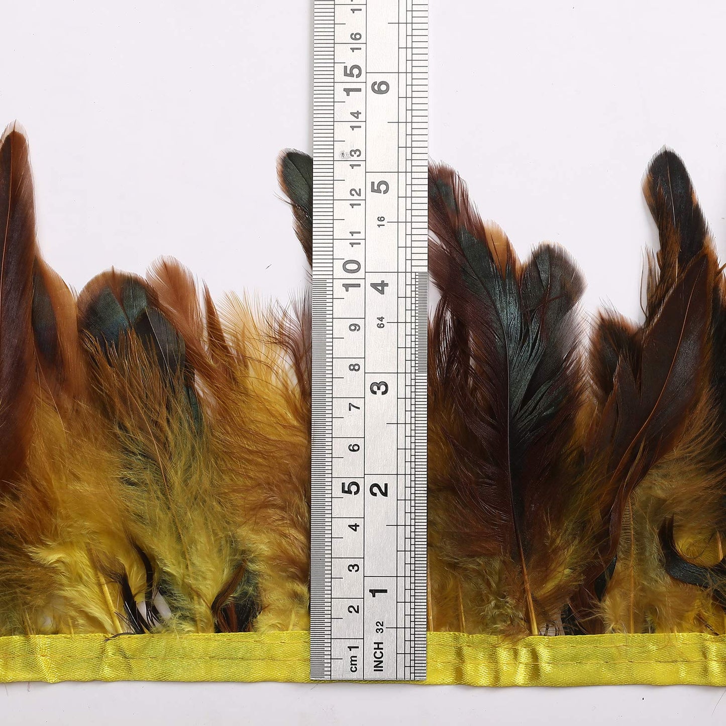 Rooster Hackle Feathers Fringe Trim - Natural Feather Trim for Crafts Sewing Costume Width 5-7 inches Pack of 5 Yards(Yellow)
