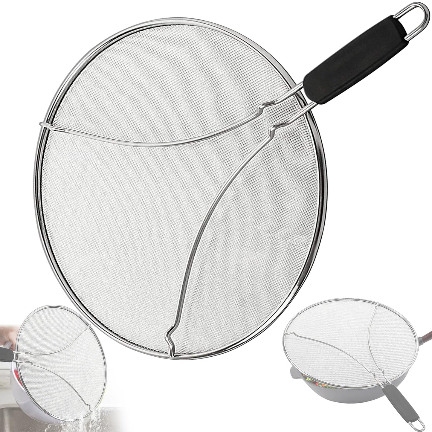 Splatter Screen for Cooking, Perforated Stainless Steel,13 Inch Stainless Steel Grease Splatter Guard, Comfortable Grip, Shield from Splashing Oil