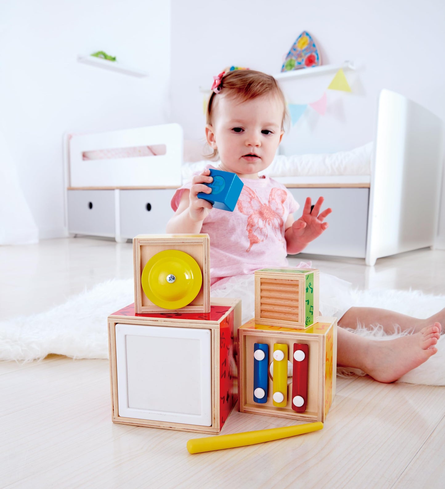 Hape Stacking Music Set | Colorful 6 Piece Musical Box Toy, Wooden Set for Kids 18 Months+