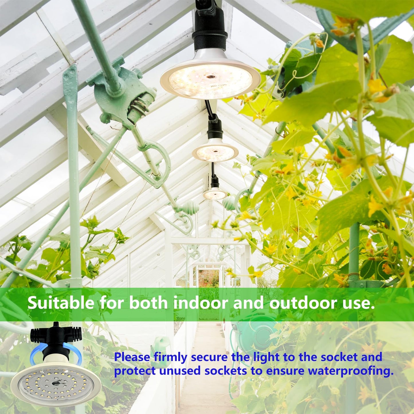 JMXULONG Outdoor LED Grow Lights, Waterproof String Grow Light, Full Spectrum Plant Growing Lights with 12Ft Adjustable Cord 3 Lights