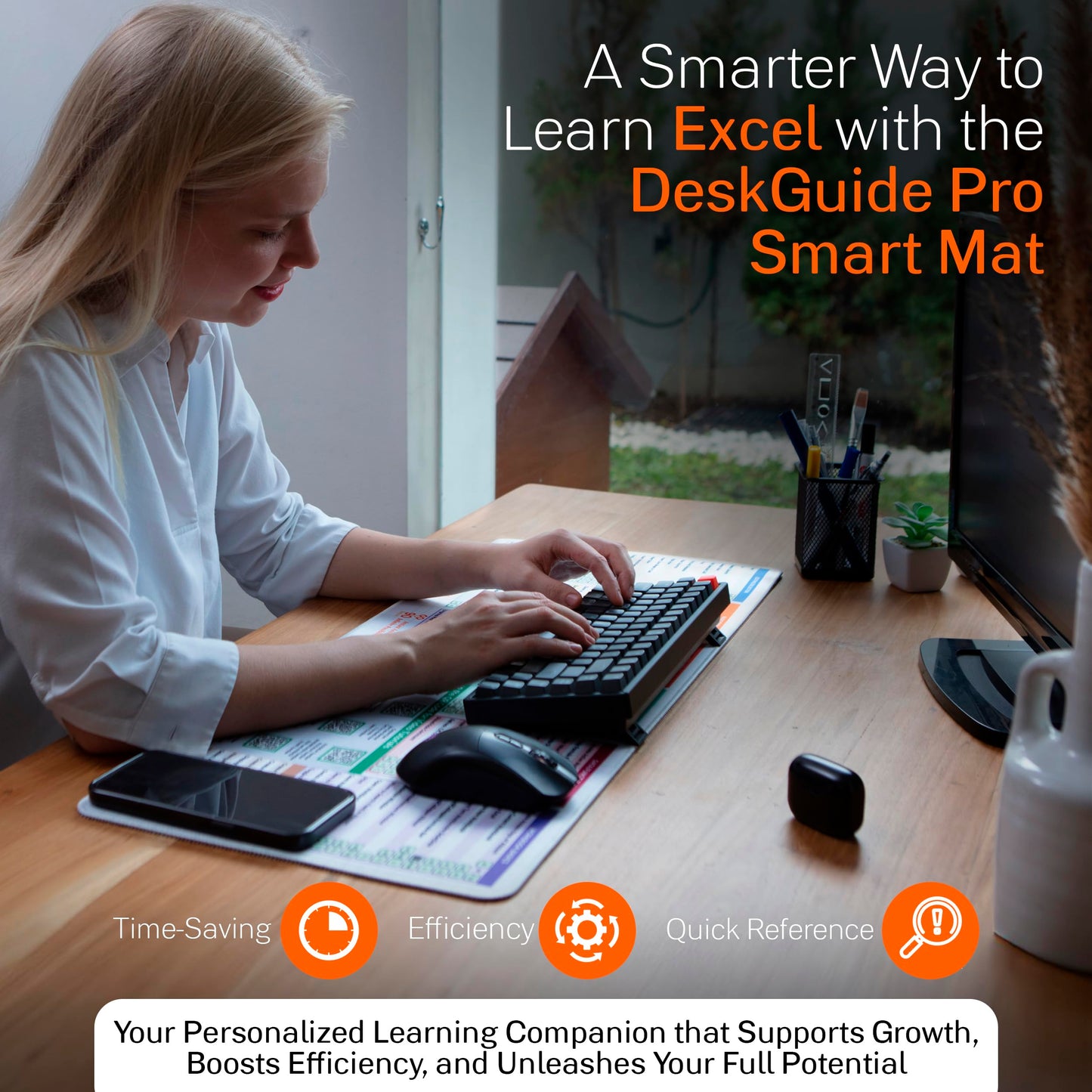 Excel Cheat Sheet Desk Pad - DeskGuide Pro Mouse Pad with 100+ QR Video Tutorials - Excel Shortcuts & Formulas - Large 31.5" x 11.8" Keyboard Mat for Office Desk Accessories