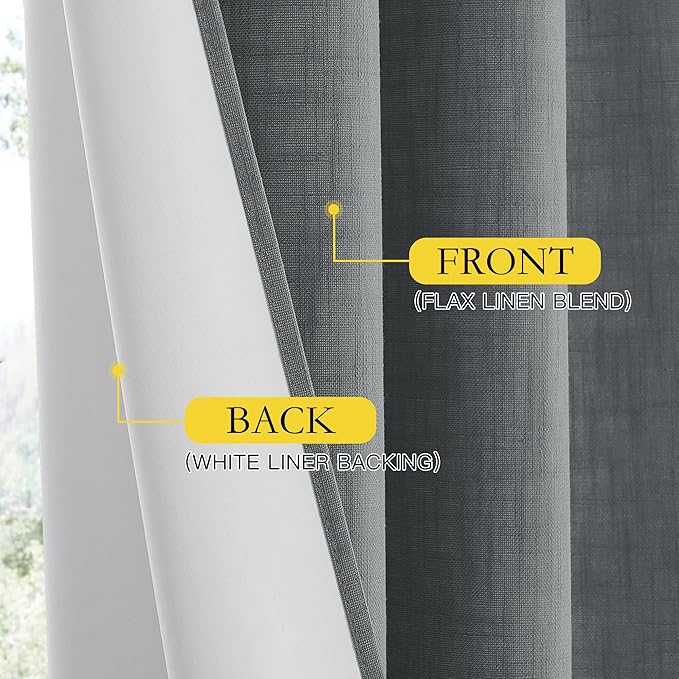 NICETOWN 100% Absolutely Blackout Linen Curtains with Thermal Insulated White Liner, Dove Grey, 52" W x 48" L, Set of 2, Burlap Textured Textured Linen Look Privacy Window Treatment for Kitchen