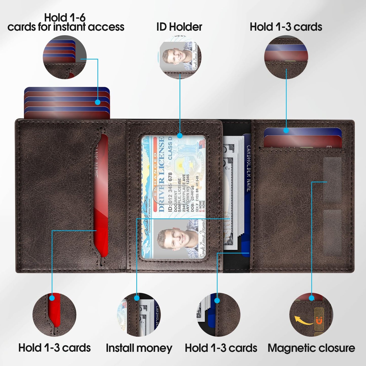 GAOCHALE Mens Wallet for Samsung Smarttag2 Pop up Card Holder Compatible with Samsung Tag RFID Blocking Wallet for Men 10-14 Card Capacity | ID Window | Cash Slot(Coffee)