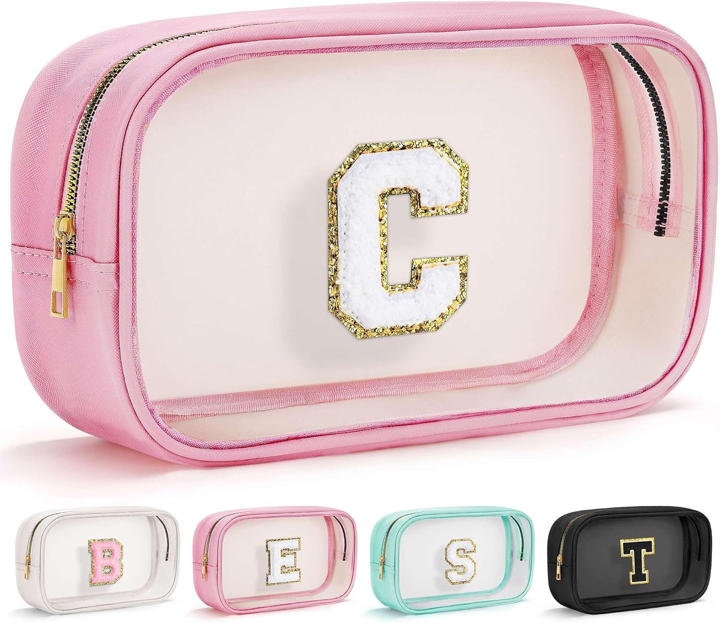 YOOLIFE Birthday Gifts for Her | Travel Clear Makeup Bag Toiletry Bag, Make up Bag Waterproof Toiletry Bags for Women Cosmetic Bag Preppy Stuff Personalized Girlfriend Wife Gifts Letter C