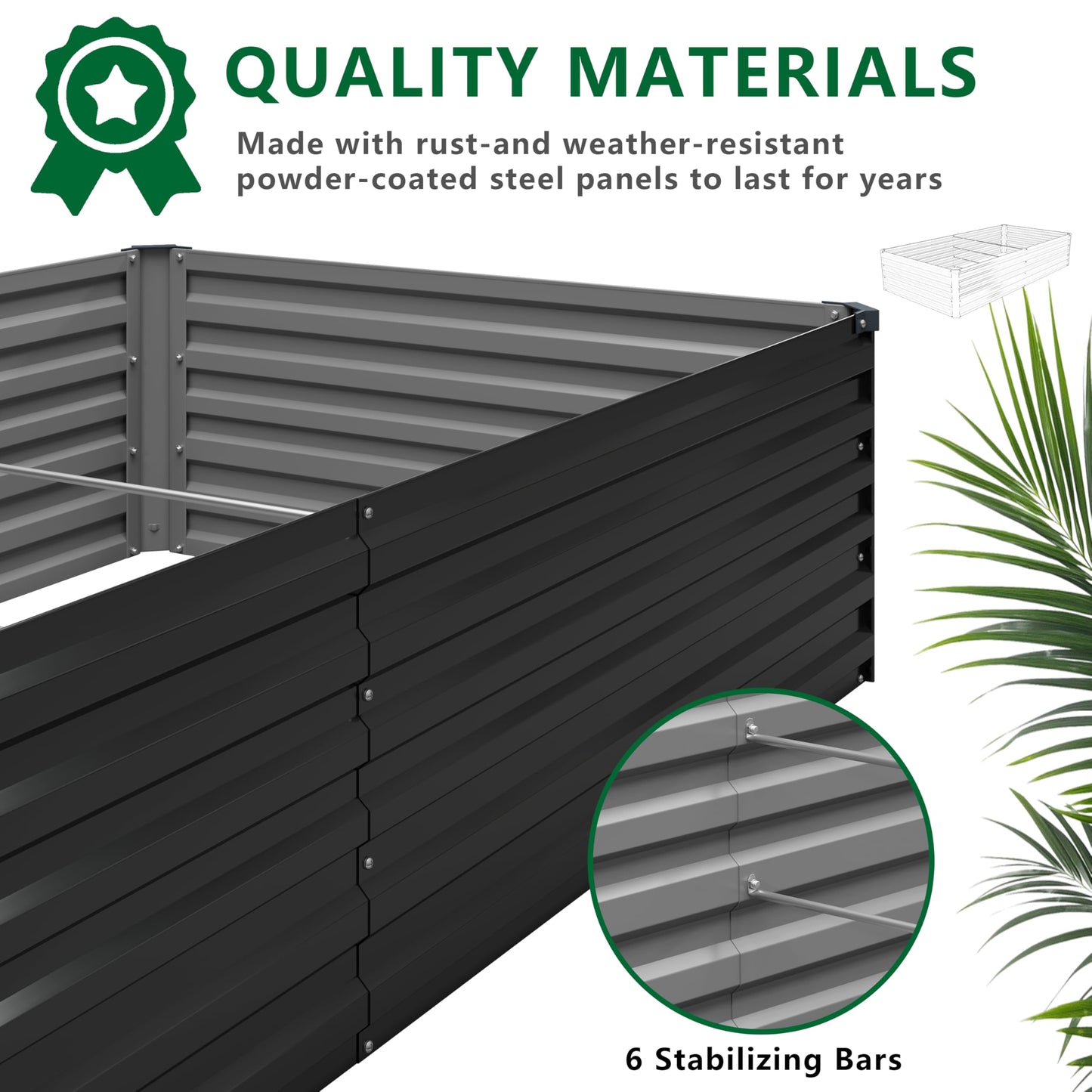 MGNO 12x2x1.5FT Galvanized Raised Garden Bed-Outdoor Planter Box for Vegetables-Metal Garden Bed,RRectangle Planting Box for Herb,Flower,Black