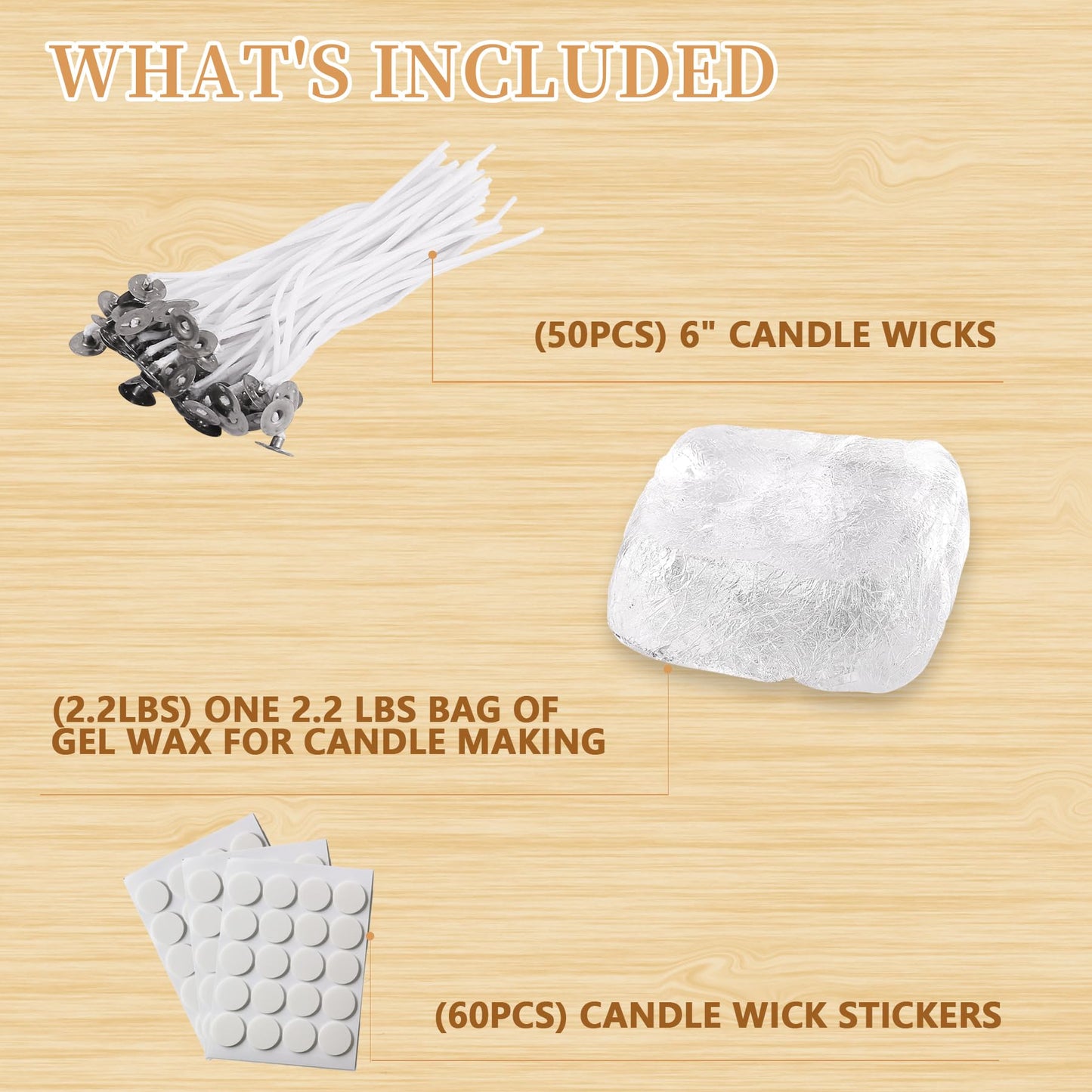 2.2 Lb Gel Wax for Candle Making Set, DIY Clear Gel Candle Wax, Handmade Jelly Candle Making Kit with 50pcs Wicks and 60pcs Wick Stickers
