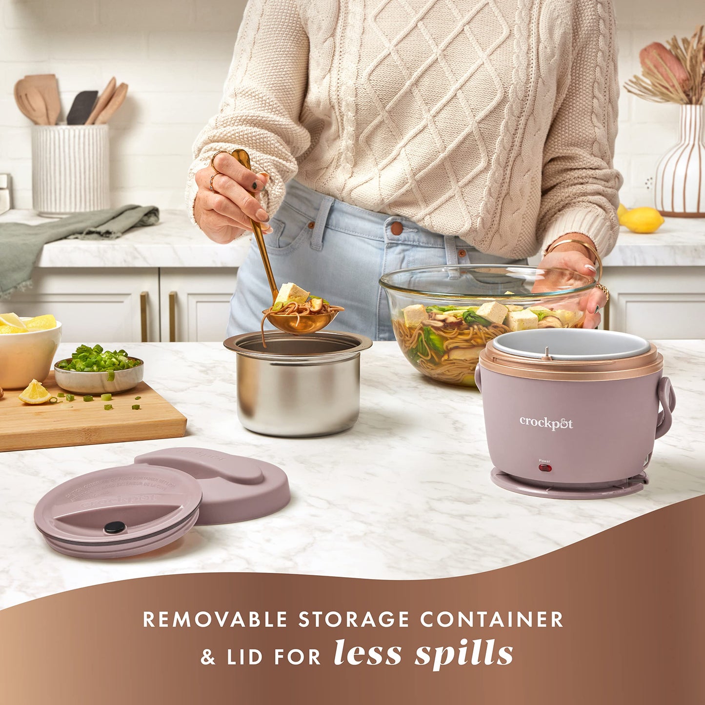 Crock-Pot 20oz Portable Electric Food Warmer, Personal Lunch Box Keeps Food Spill-Free & Warm, Ideal for Travel, Work, School, Car, On-the-Go, Dishwasher-Safe, Giftable, Blush Pink