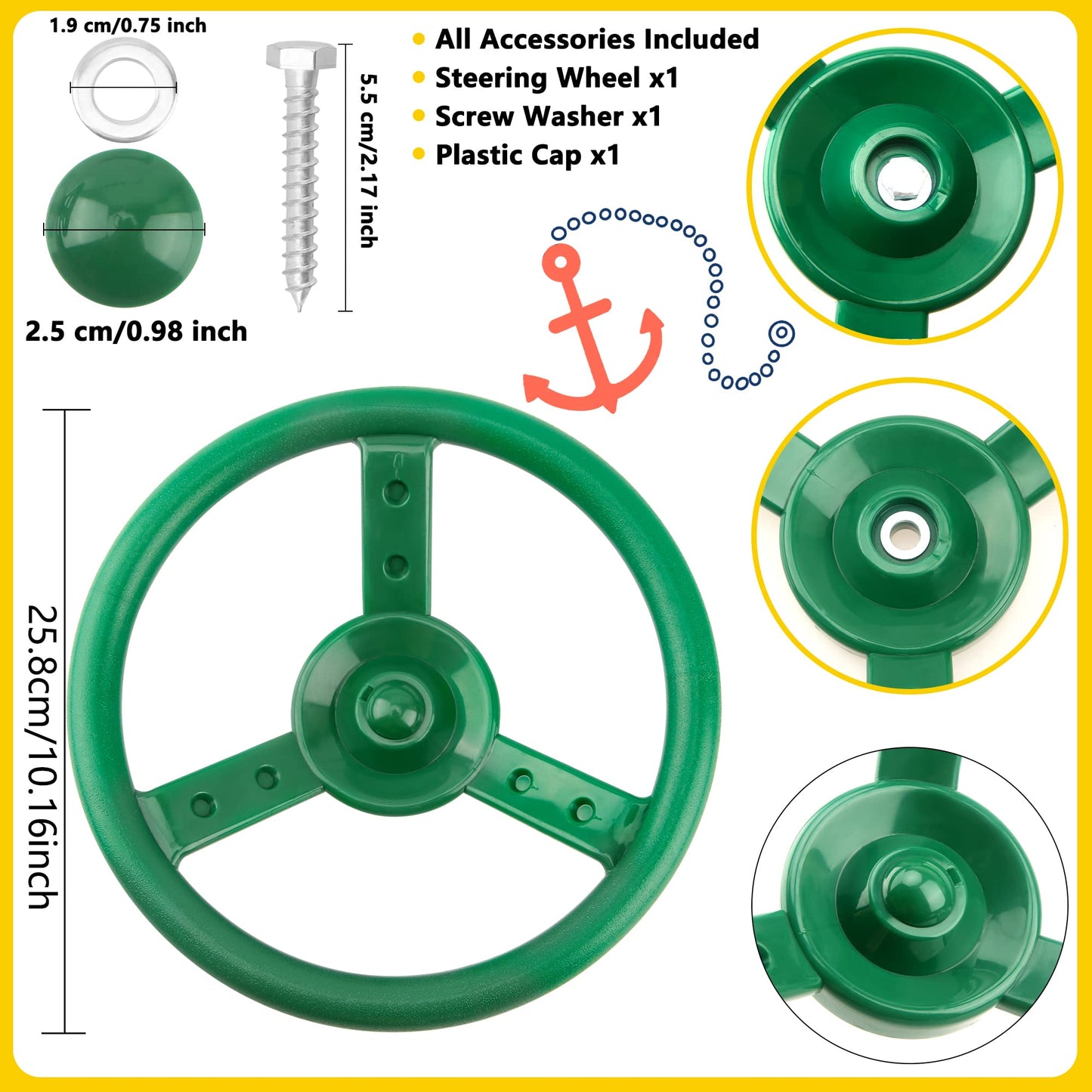 6 Pack Playground Steering Wheel Plastic Swingset Ship Wheel Playset Steering Wheel Toys for Kids Playground Playhouse Treehouse Accessories (Color Set 1)