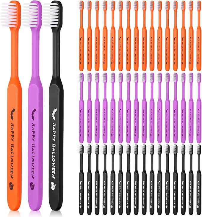 Happy Halloween Toothbrushes, Individually Wrapped Toothbrush for Giveaways, Halloween Toothbrushes Spooky Dental Care Trick or Treat(48 Pcs)