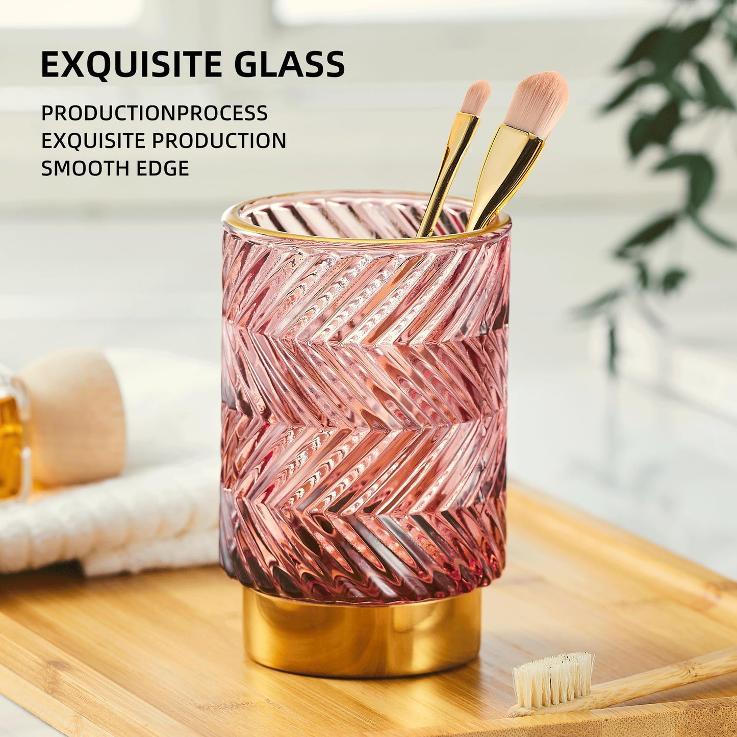 LEICURACE Makeup Brush Holder Organizer,Toothbrush Holders,Desk Pen Pencil Holder,Multifunctional Vintage Glass Brush Cup（A40-4-US）