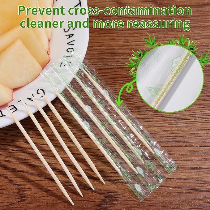 Individually Wrapped Toothpicks - AMRANKUO 5000 Count Bulk Bamboo Wooden Toothpicks | Splinter-Free, Sanitary & Portable for Travel, Restaurants, Parties | Wood Toothpicks