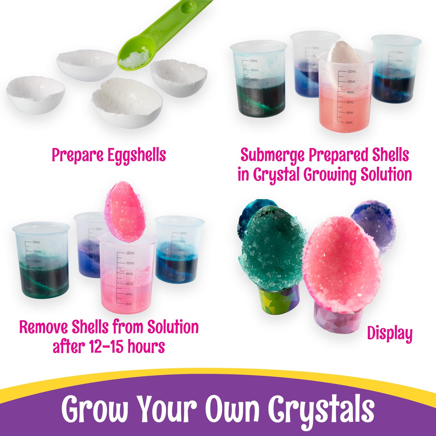 PAAS Easter Egg Decorating Bundle, Includes 1 Active Volcano Eggsperiment Kit, 1 Crystal Growing Eggsperiment Kit, Easter STEM kit, Food Safe Dye (2 Piece Bundle)