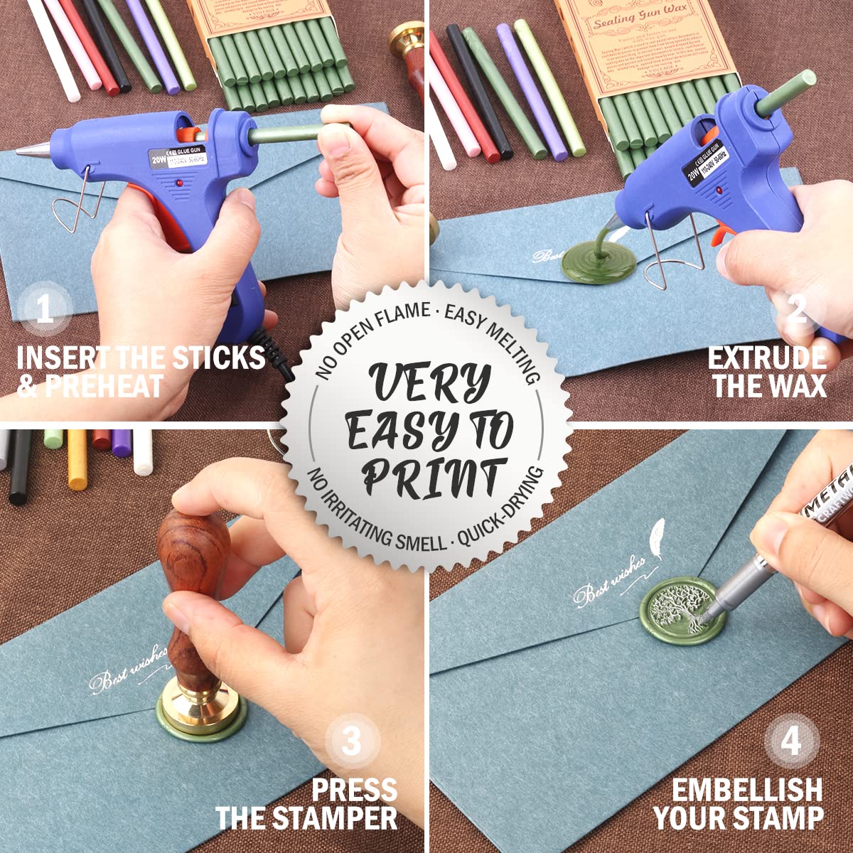 Wax Seal Kits, Wasole 20Pcs Silver Sealing Wax Sticks with 1 Pieces Glue Gun Set for Wax Seal Stamp, Great for Wedding Invitations, Birthday Cards, Envelopes, Gift Wrapping (Silver)