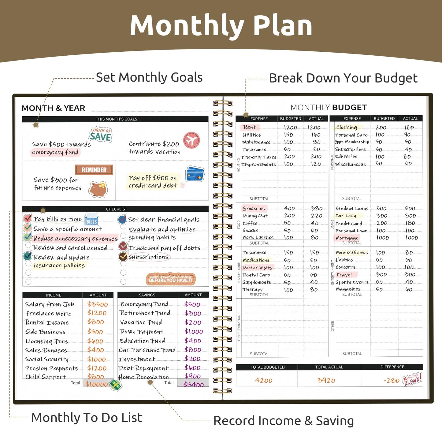 Aesthetic Budget Planner - Monthly Finance Planner with Expense Tracker, Undated Bill Organizer, Budget Notebook to Manage Your Finances, Account Budget Book - Wild Rose
