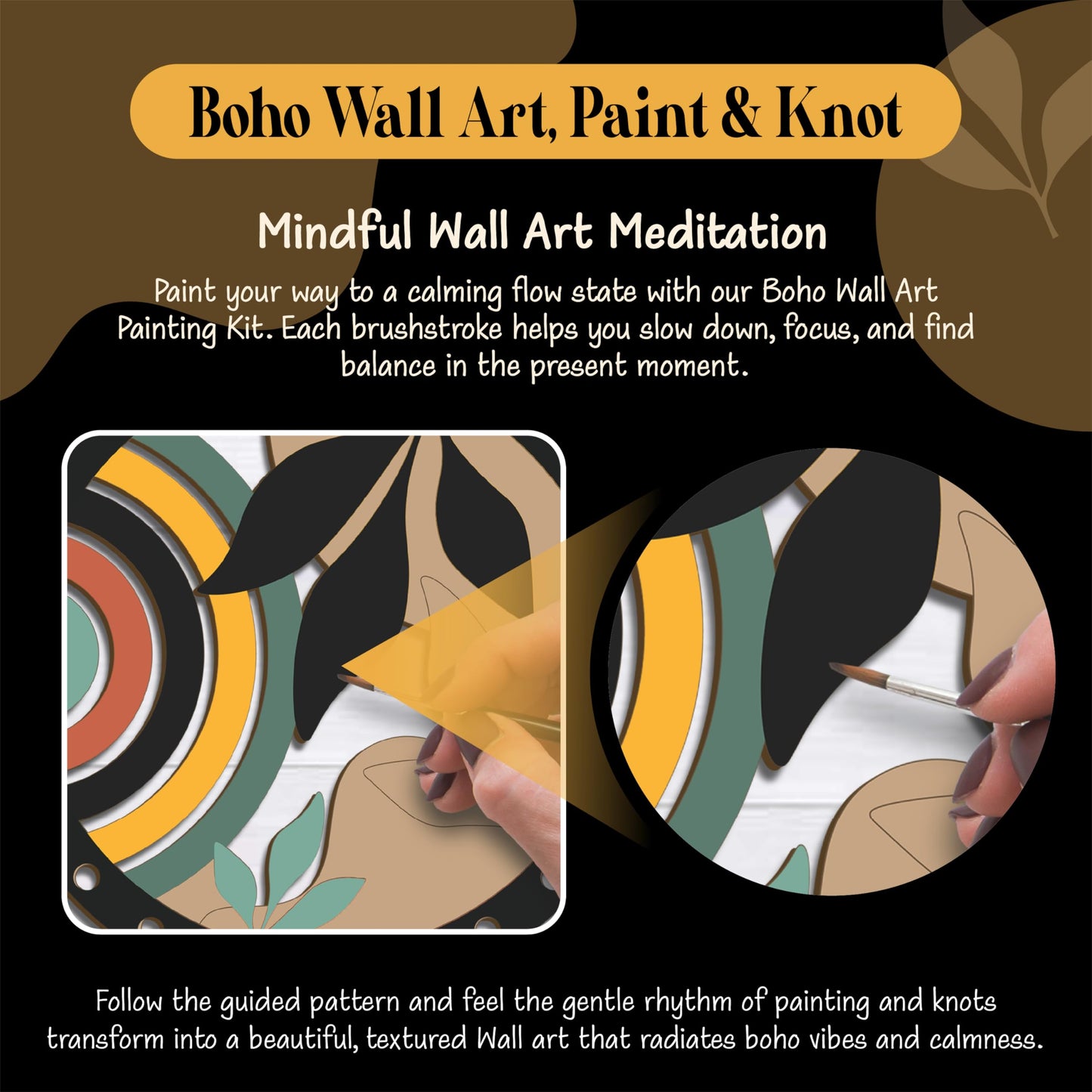 Unwynd Boho Wall Art DIY Craft Kit | Paint 10" MDF Cutout & Learn Macrame Knots | Relaxing Creative Activity | Perfect Mother’s Day Gift for Moms & Women