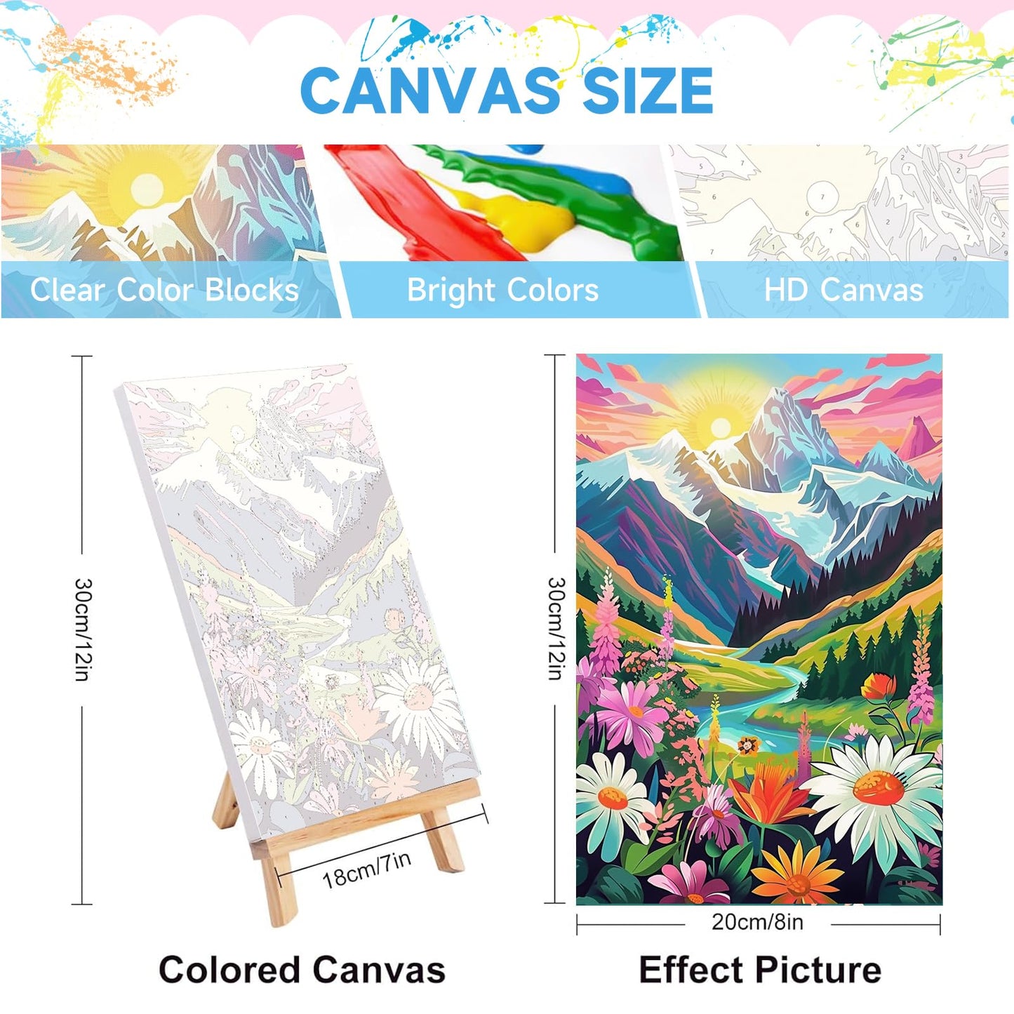 Jethami 4 Pack Paint by Numbers for Adults, Mountains Lake Sunset Landscape DIY Art Kits for Beginners, 8x12 in Framed Canvas for Home Decor