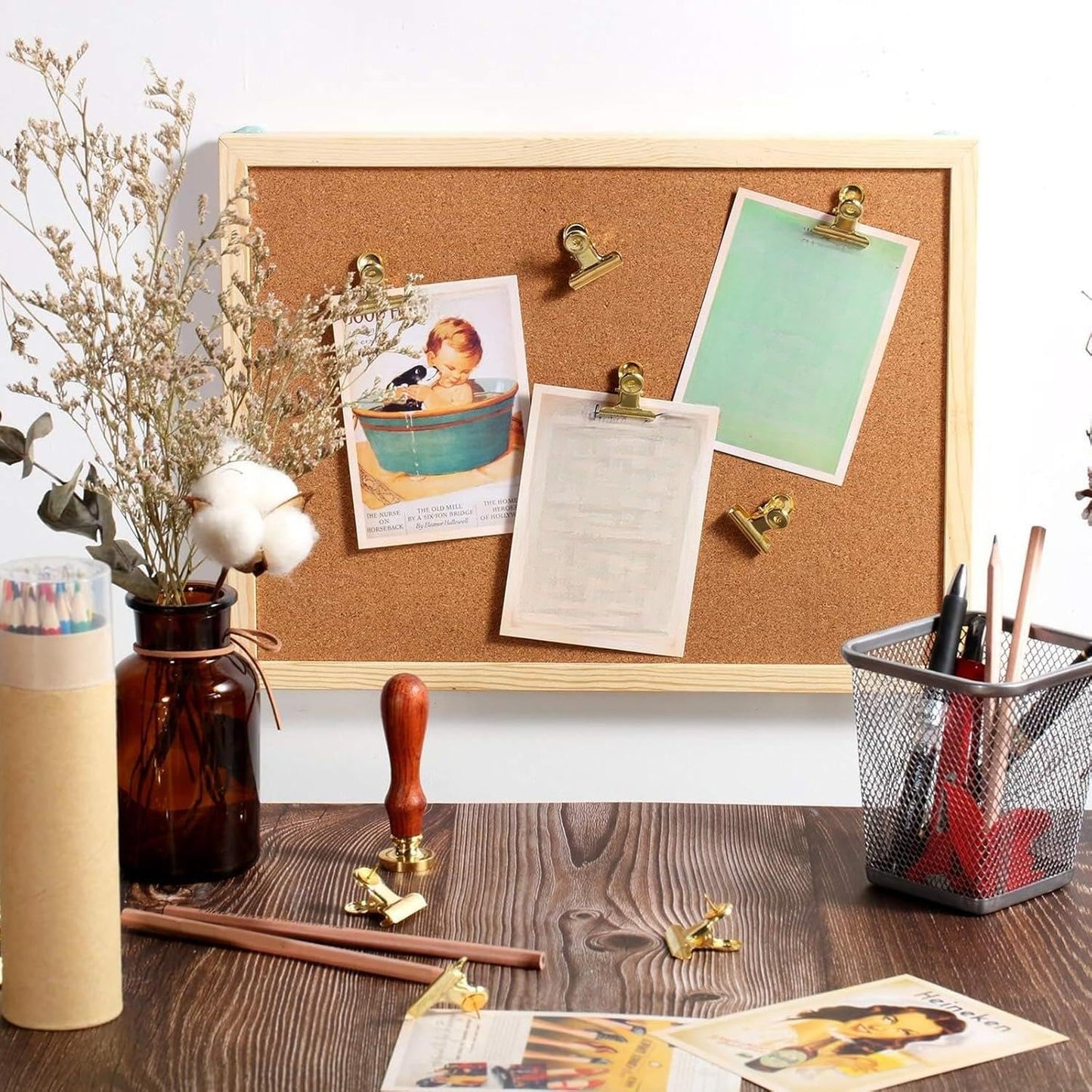 Outus 30 Pieces Push Pins Clips Thumb Tacks with Clips Cork Board Tacks for School Artworks Projects on Cork Photos Documents on Bulletin Board No Holes for The Paper(Gold)