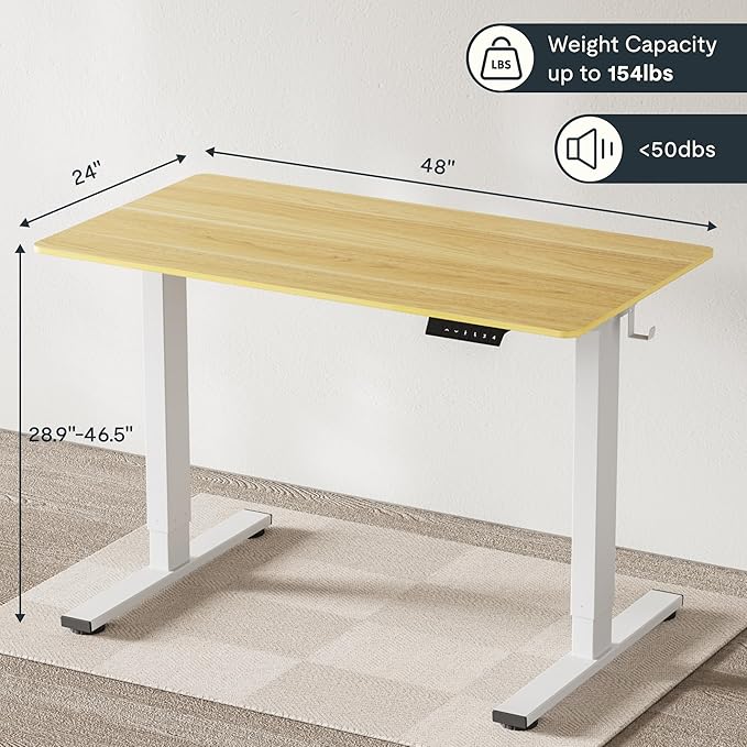 FLEXISPOT EN1 Whole-Piece Standing Desk, 48 x 24 Inches Height Adjustable Desk Stand up Desk Home Office Table for Computer Laptop (White Frame + Maple Desktop)