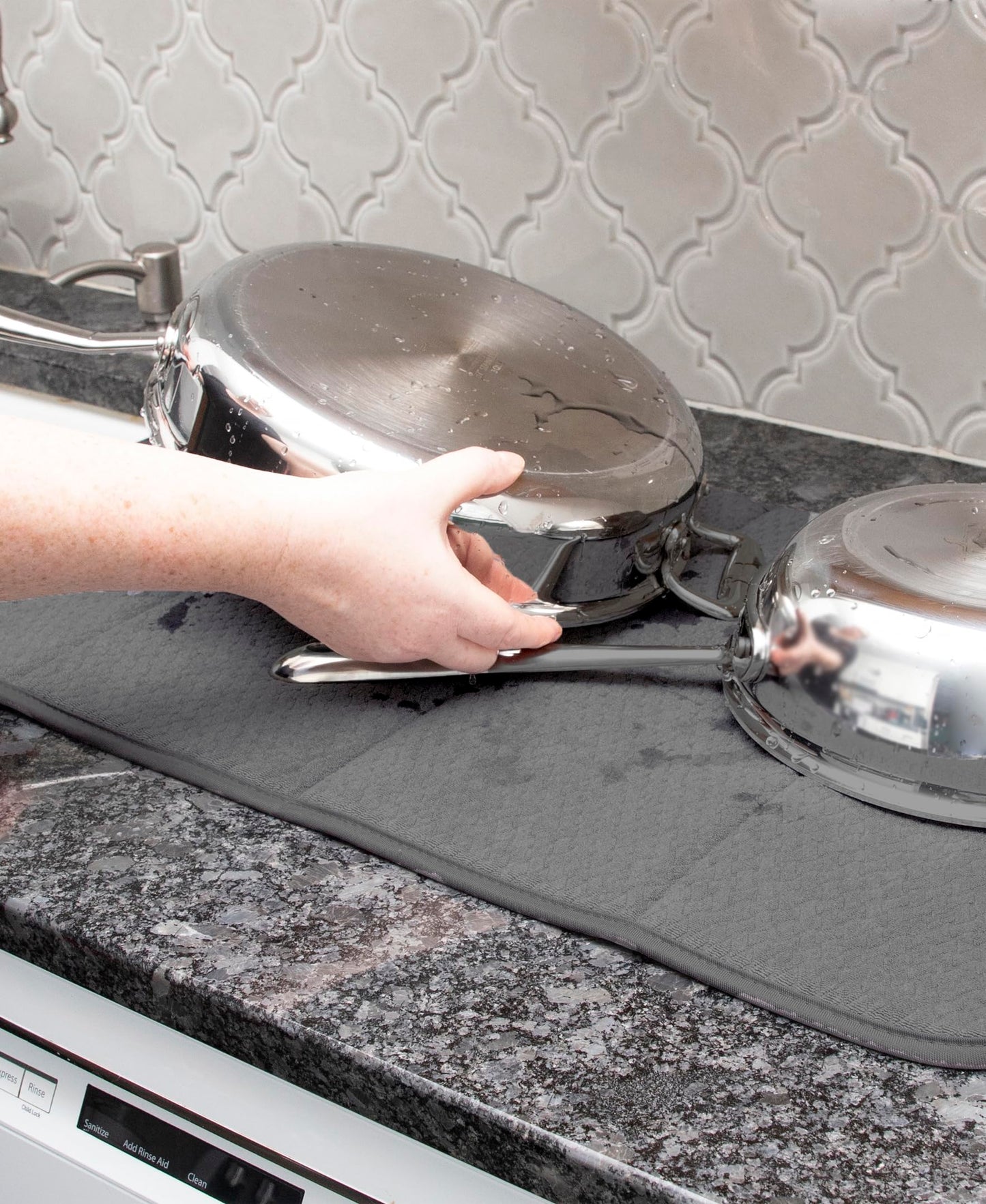 All-Clad Premium Reversible Dish Drying Mat for Kitchen: 16" x 28" Ultra-Absorbent, Long-Lasting, No Condensation, and Oversized for Large Pots and Pans - 1 Pack, Pewter