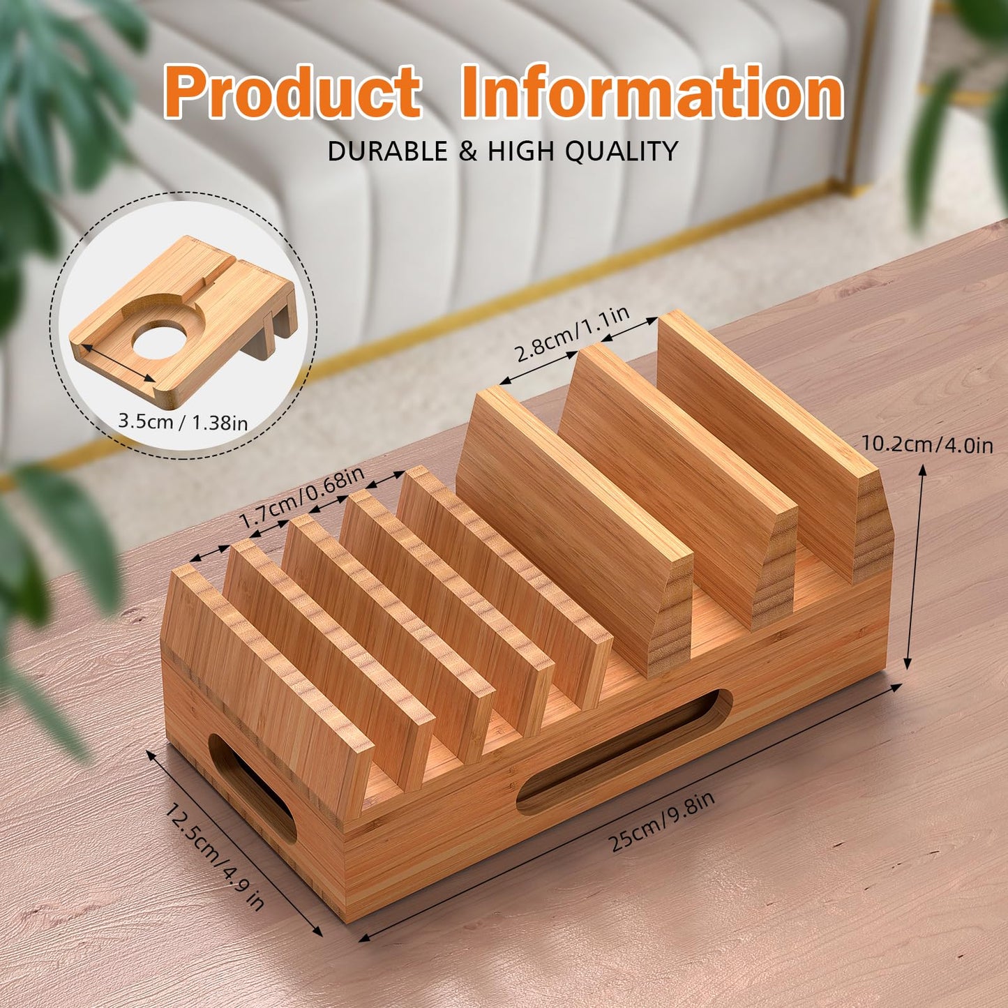 Pezin & Hulin Bamboo Charging Station Organizer for Multiple Devices & Wood Desktop Docking Charging Stand Such As Cell Phone, Tablets, Phone Case and Watch Stand(No USB Charger)